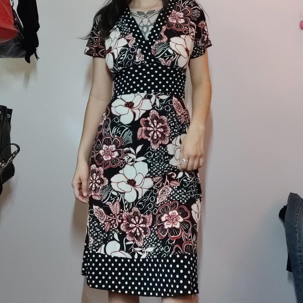 Y2k Midi Mixed Print Polka Dot Dress !! - Picture 4 of 7
